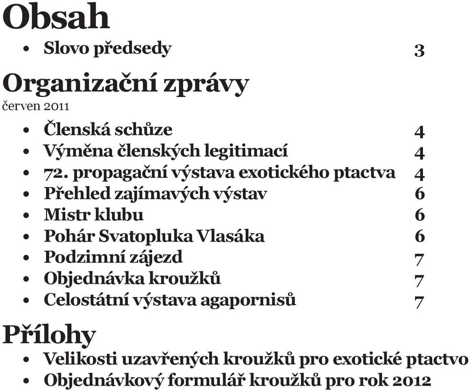 propagační výstava exotického ptactva 4 Přehled zajímavých výstav 6 Mistr klubu 6 Pohár