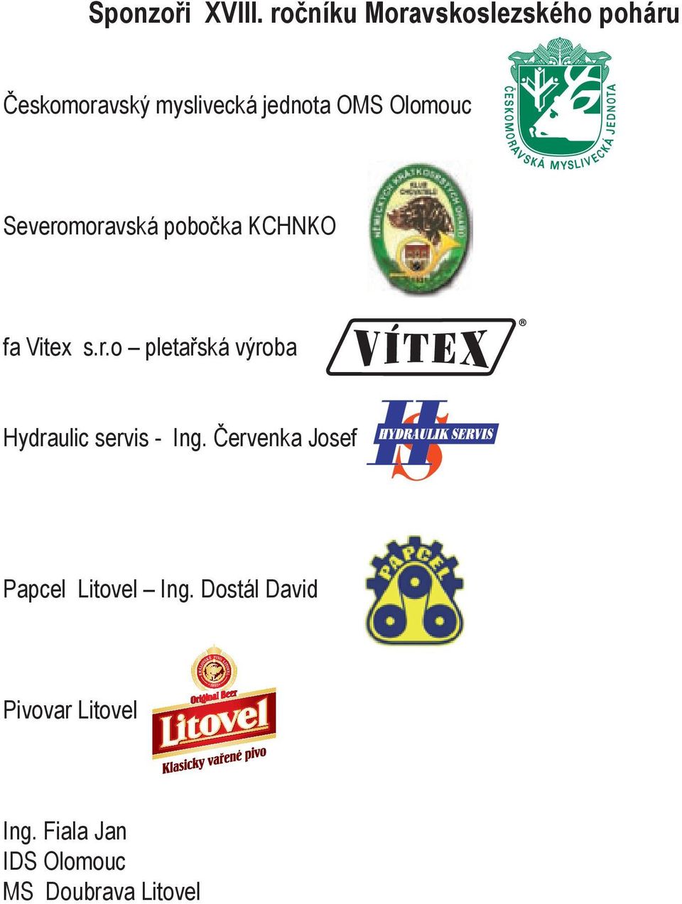 Olomouc Severomoravská pobočka KCHNKO fa Vitex s.r.o pletařská výroba Hydraulic servis - Ing.