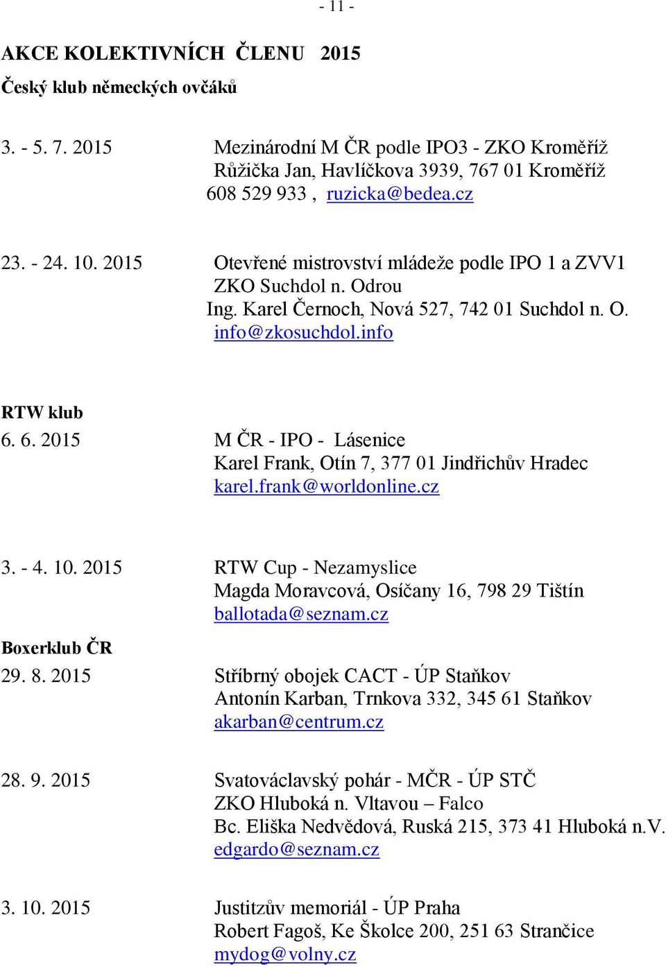 6. 2015 M ČR - IPO - Lásenice Karel Frank, Otín 7, 377 01 Jindřichův Hradec karel.frank@worldonline.cz 3. - 4. 10.