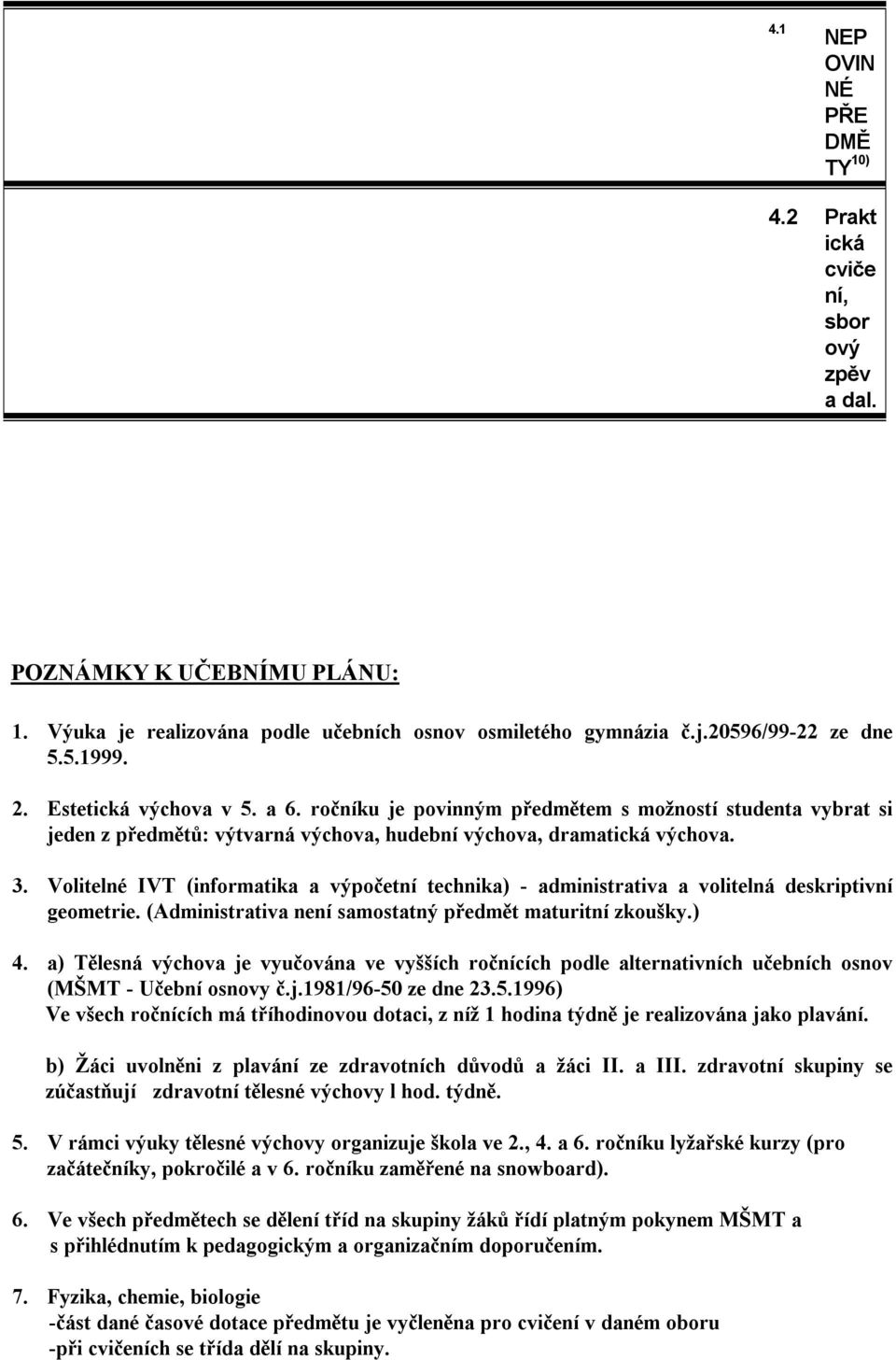 Volitelné IVT (informatika a výpočetní technika) - administrativa a volitelná deskriptivní geometrie. (Administrativa není samostatný předmět maturitní zkoušky.) 4.