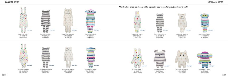 [17x47cm] Standard SLOTH S 62-C1508/19 [20x41cm] Standard KORAT S 63-C1508/27 [17x42cm] Standard LORIS S 64-C1508/41 [17x37cm] Standard RAB M 103-C1608/11 Standard SLOTH M