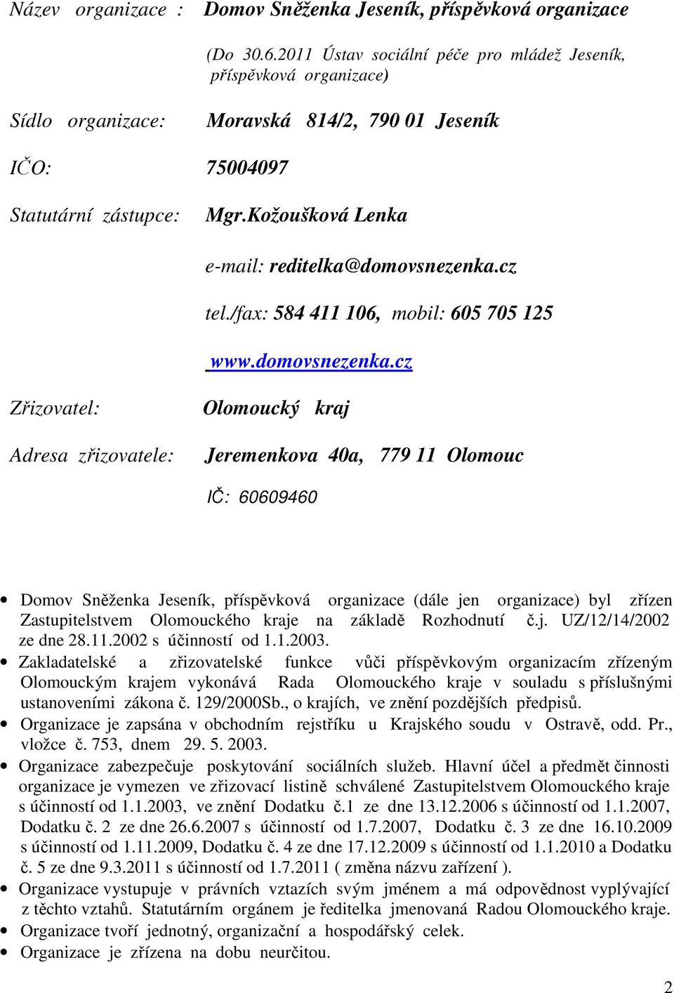 Kožoušková Lenka e-mail: reditelka@domovsnezenka.