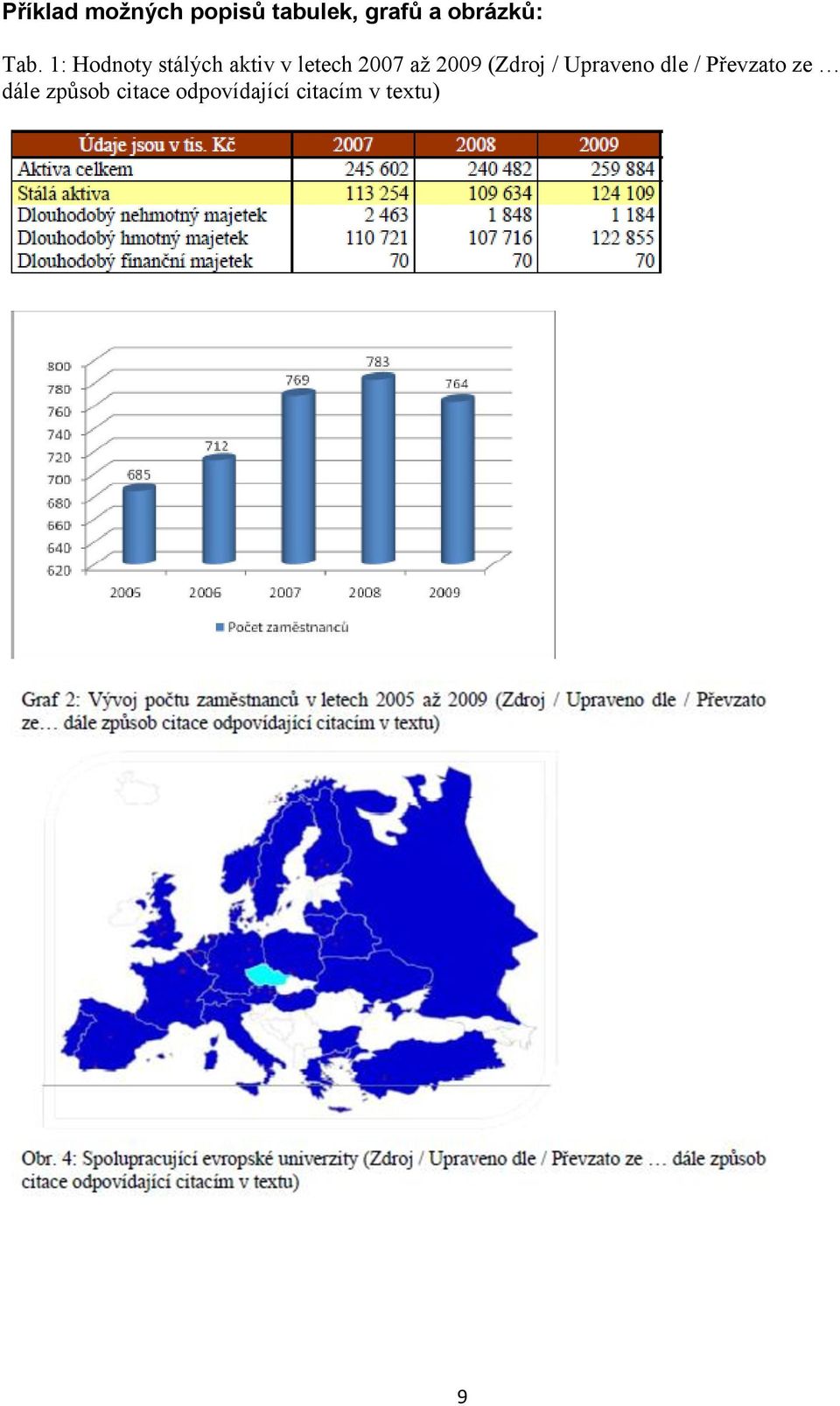 1: Hodnoty stálých aktiv v letech 2007 až 2009