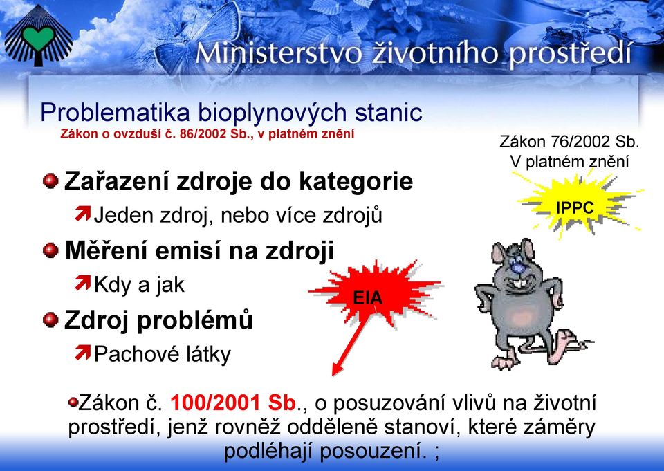 zdroji Kdy a jak Zdroj problémů Pachové látky EIA Zákon 76/2002 Sb.