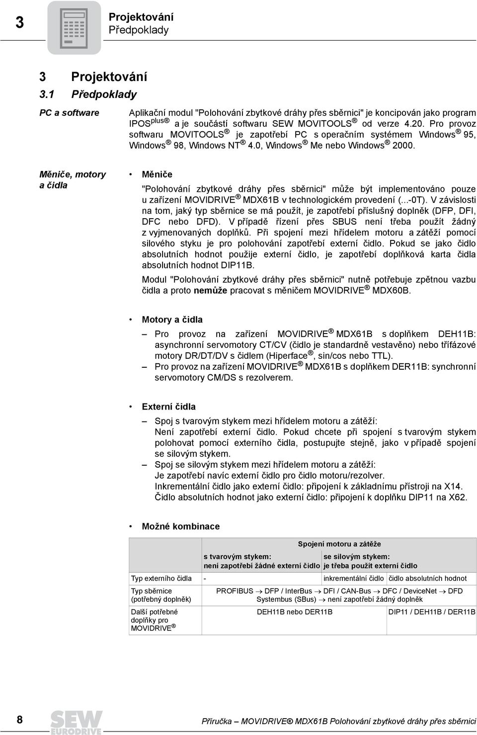 Pro provoz softwaru MOVITOOLS je zapotřebí PC s operačním systémem Windows 95, Windows 98, Windows NT 4., Windows Me nebo Windows 2.