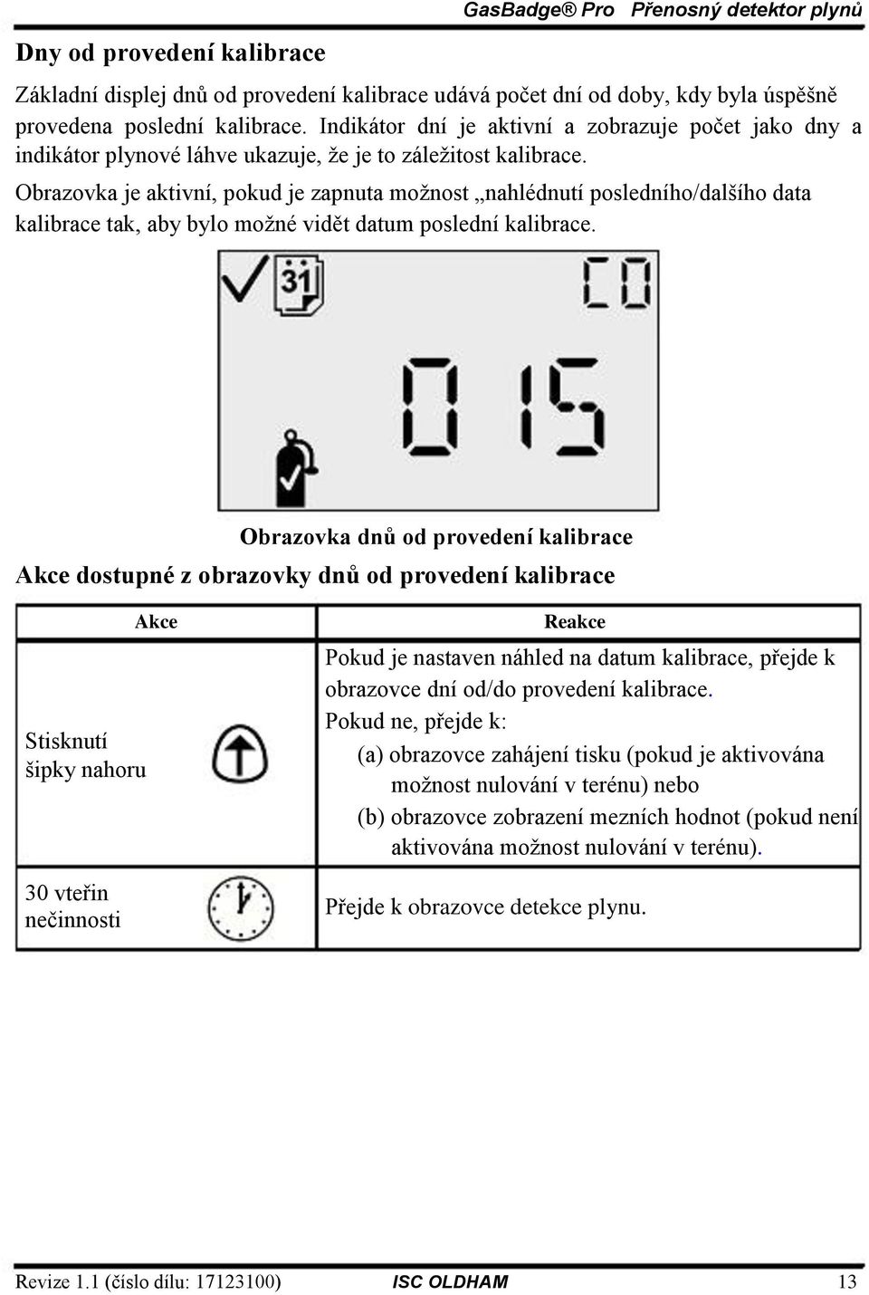 Obrazovka je aktivní, pokud je zapnuta moţnost nahlédnutí posledního/dalšího data kalibrace tak, aby bylo moţné vidět datum poslední kalibrace.