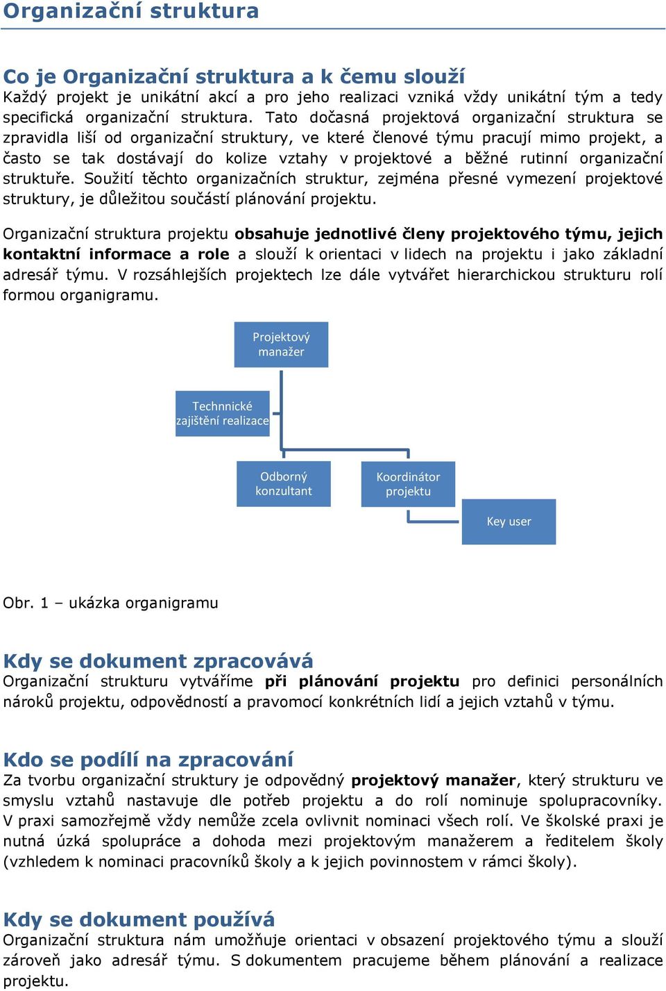 rutinní organizační struktuře. Soužití těchto organizačních struktur, zejména přesné vymezení projektové struktury, je důležitou součástí plánování.