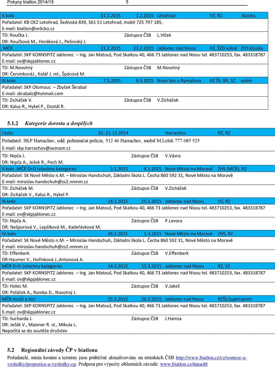 , Špácová M. III.kolo 7.3.2015 8.3.2015 Nová Ves u Rýmařova RZ ŠS, BX, SZ volně Pořadatel: SKP Olomouc Zbyšek Škrabal E-mail: skrabalz@hotmail.com TD: Zicháček V. Zástupce ČSB V.Zicháček DR: Kalus R.