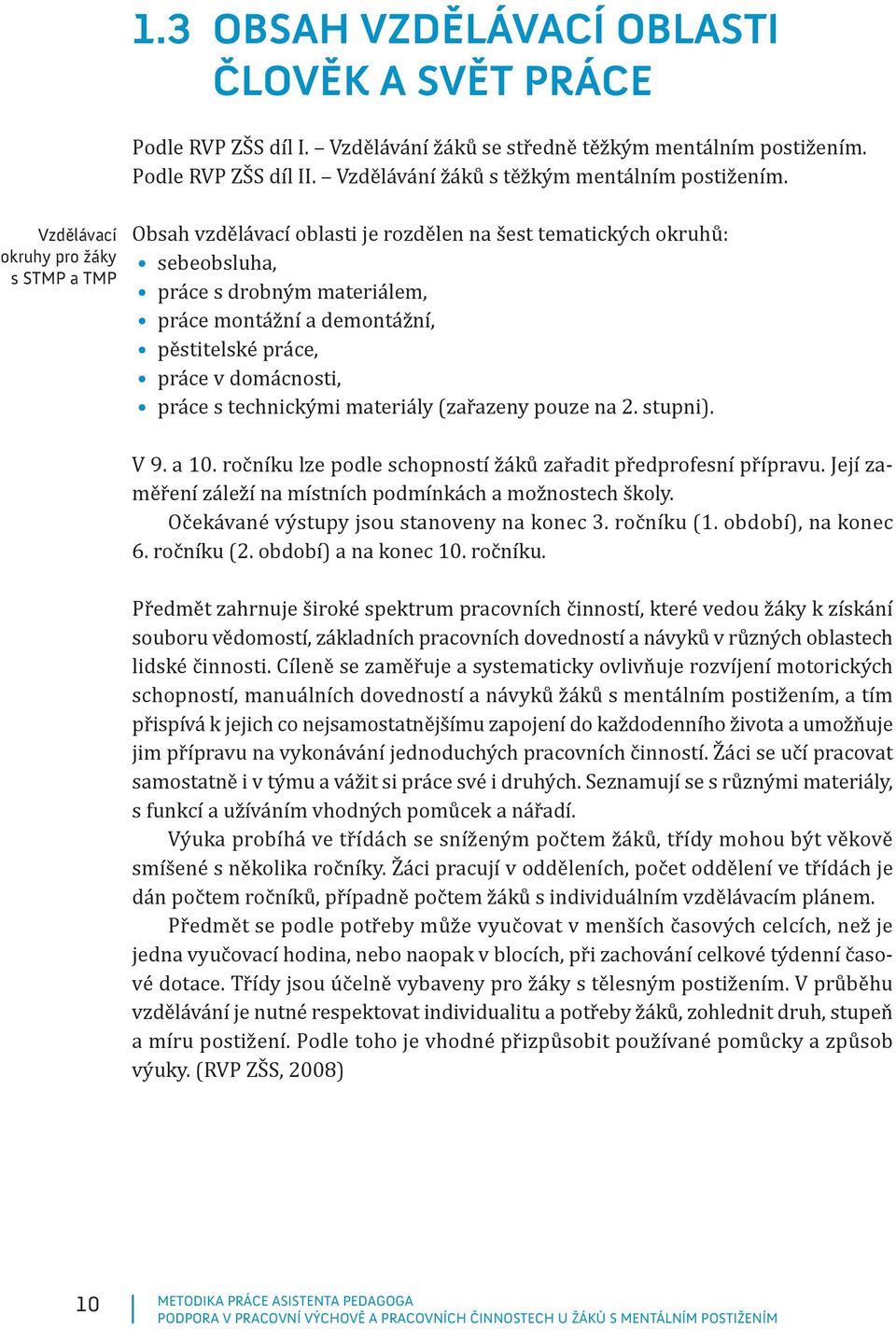 v domácnosti, práce s technickými materiály (zařazeny pouze na 2. stupni). V 9. a 10. ročníku lze podle schopností žáků zařadit předprofesní přípravu.