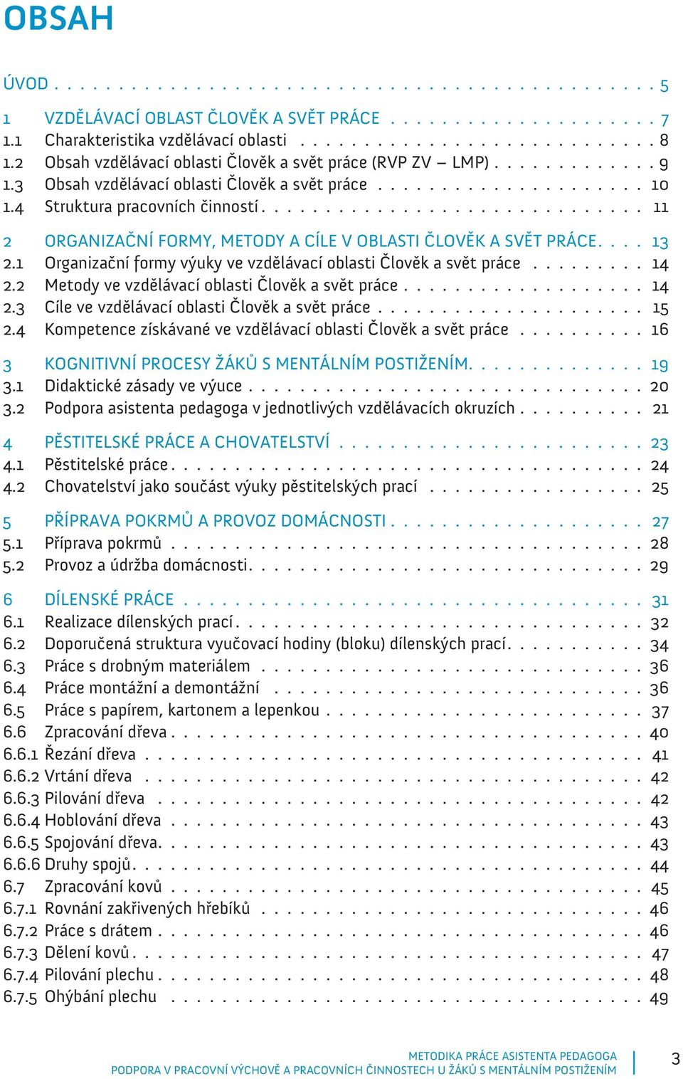 . 2 ORGANIZAČNÍ FORMY, METODY A CÍLE V OBLASTI ČLOVĚK A SVĚT PRÁCE.... 13 2.1 Organizační formy výuky ve vzdělávací oblasti Člověk a svět práce......... 14 2.