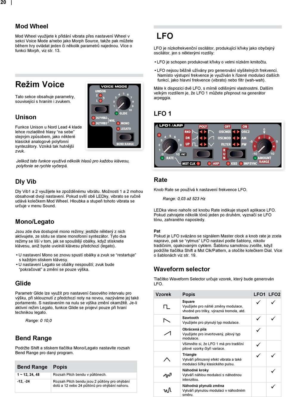 Režim Voice Tato sekce obsahuje parametry, související s hraním i zvukem. Unison LFO nejsou běžně užívány pro generování slyšitelných frekvencí.