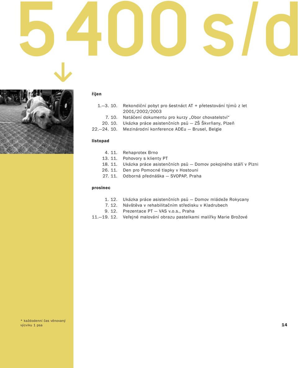 11. Den pro Pomocné tlapky v Hostouni 27. 11. Odborná přednáška SVOPAP, Praha prosinec 1. 12. Ukázka práce asistenčních psů Domov mládeže Rokycany 7. 12. Návštěva v rehabilitačním středisku v Kladrubech 9.