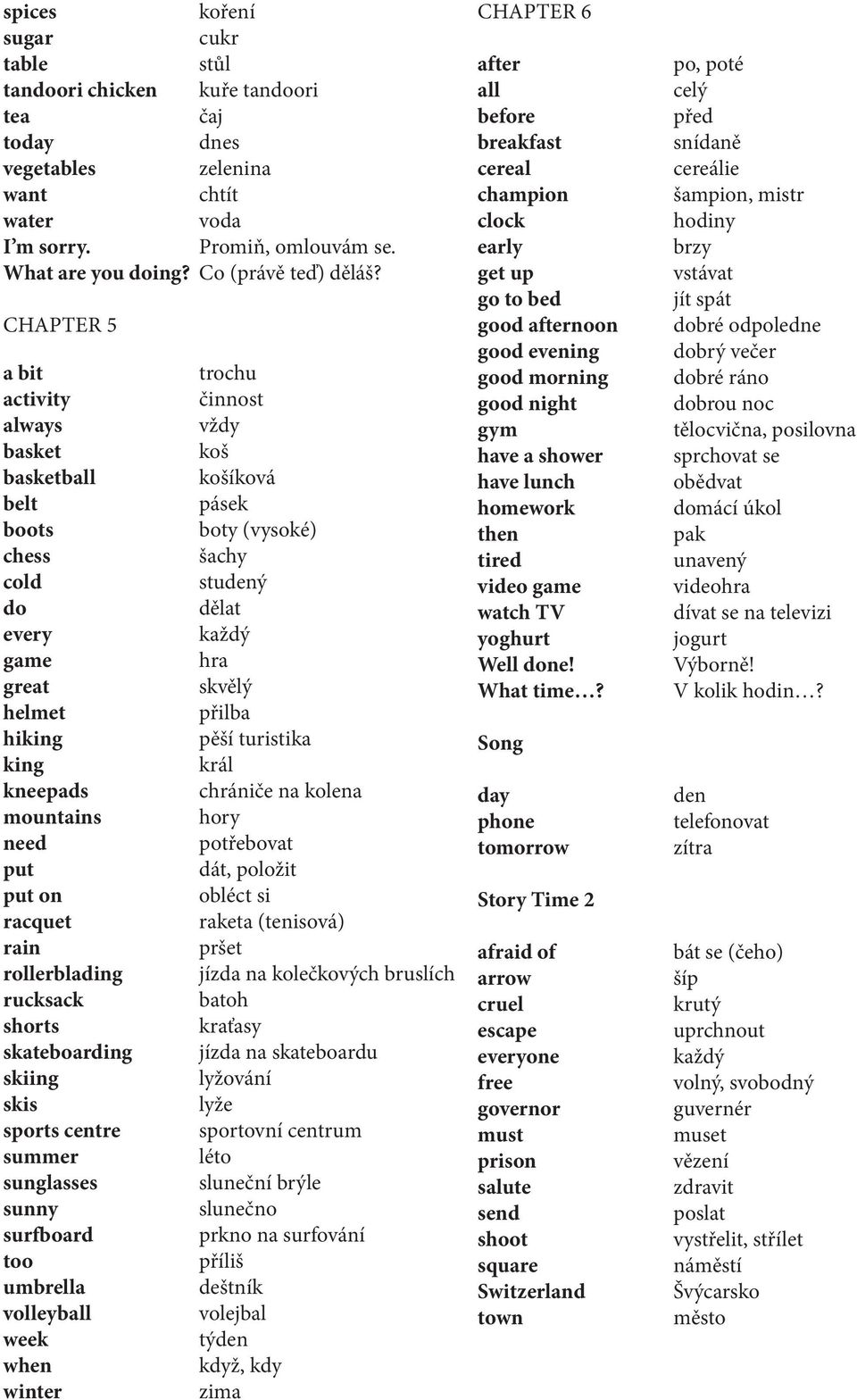 Chapter 5 a bit trochu activity činnost always vždy basket koš basketball košíková belt pásek boots boty (vysoké) chess šachy cold studený do dělat every každý game hra great skvělý helmet přilba