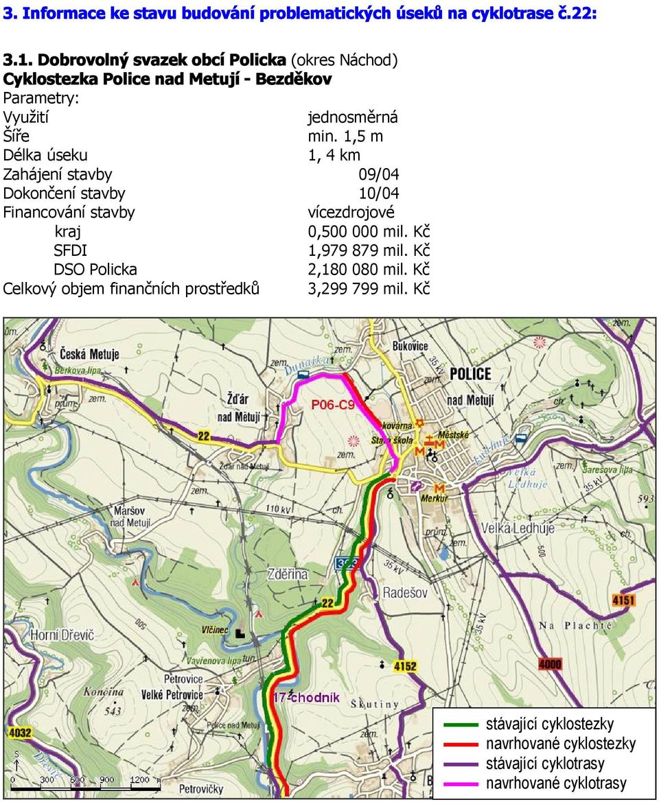 1,5 m Délka úseku 1, 4 km Zahájení stavby 09/04 Dokončení stavby 10/04 Financování stavby vícezdrojové kraj 0,500 000 mil.