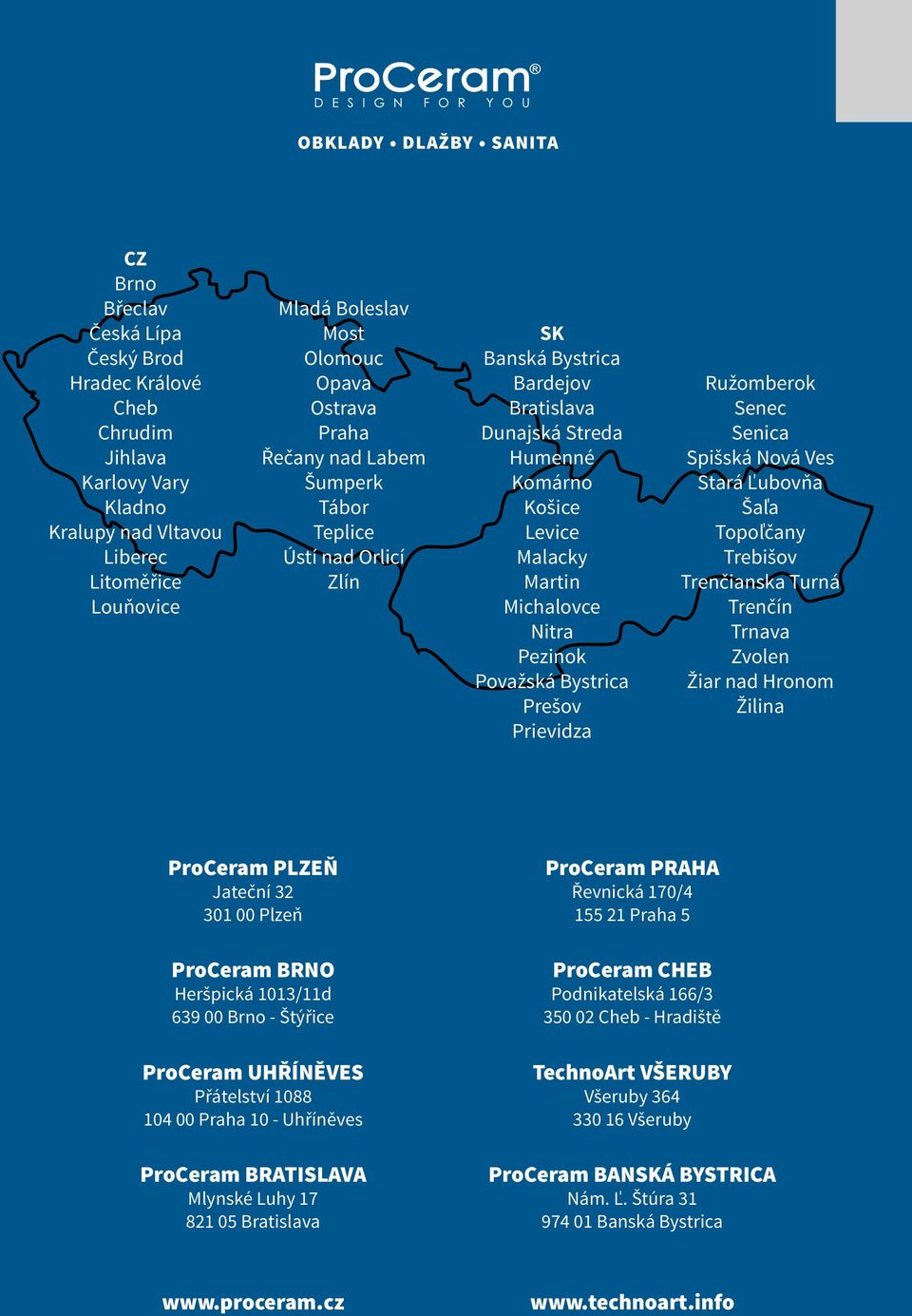 Považská Bystrica Prešov Prievidza Ružomberok Senec Senica Spišská Nová Ves Stará Ľubovňa Šaľa Topoľčany Trebišov Trenčianska Turná Trenčín Trnava Zvolen Žiar nad Hronom Žilina ProCeram PLZEŇ Jateční
