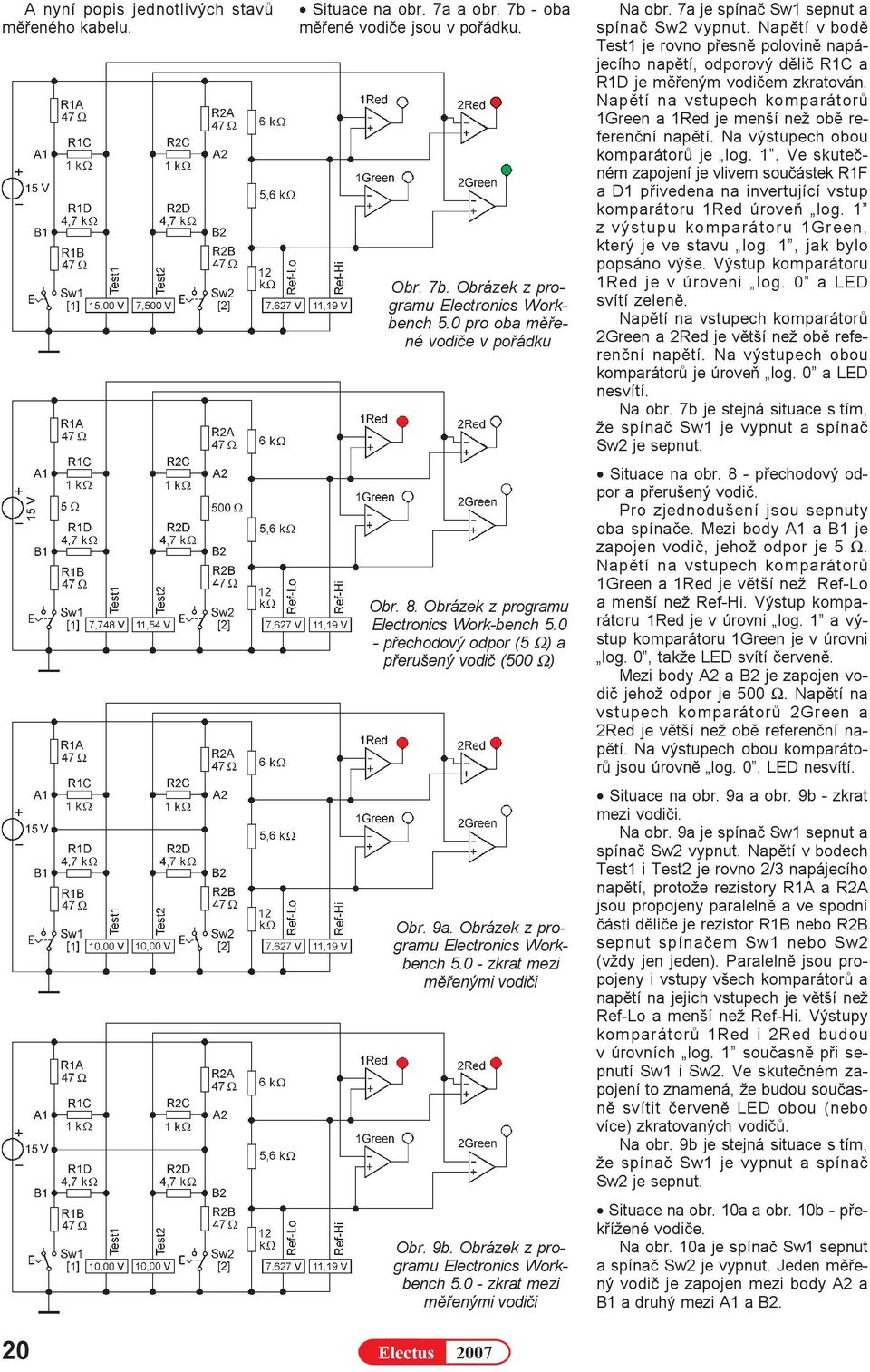 0 - zkrat mezi mìøenými vodièi Obr. 9b. Obrázek z programu Electronics Workbench 5.0 - zkrat mezi mìøenými vodièi Na obr. 7a je spínaè Sw1 sepnut a spínaè Sw2 vypnut.