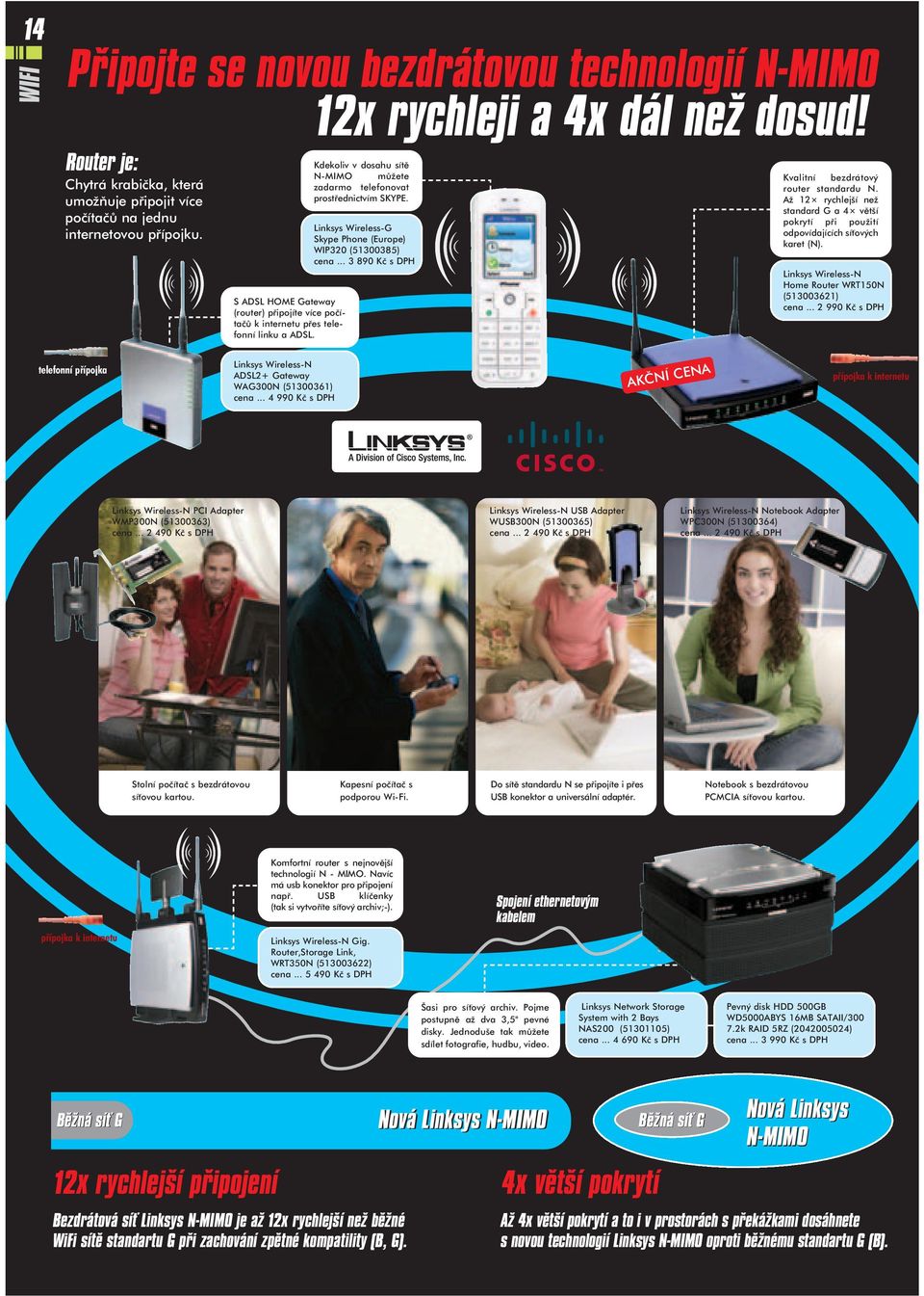 Kdekoliv v dosahu sítì N MIMO mù ete zadarmo telefonovat prostøednictvím SKYPE. Linksys Wireless G Skype Phone (Europe) WIP320 (51300385) cena... 3 890 Kè s DPH Kvalitní bezdrátový router standardu N.