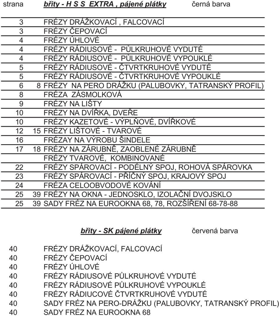 LIŠTVÉ - TVARVÉ FRÉZAY NA VÝRBU ŠINDELE 7 FRÉZY NA ZÁRUBNĚ, ZABLENÉ ZÁRUBNĚ FRÉZY TVARVÉ, KMBINVANÉ FRÉZY SPÁRVACÍ - PDÉLNÝ SPJ, RHVÁ SPÁRVKA FRÉZY SPÁRVACÍ - PŘÍČNÝ SPJ, KRAJVÝ SPJ FRÉZA CELBVDVÉ