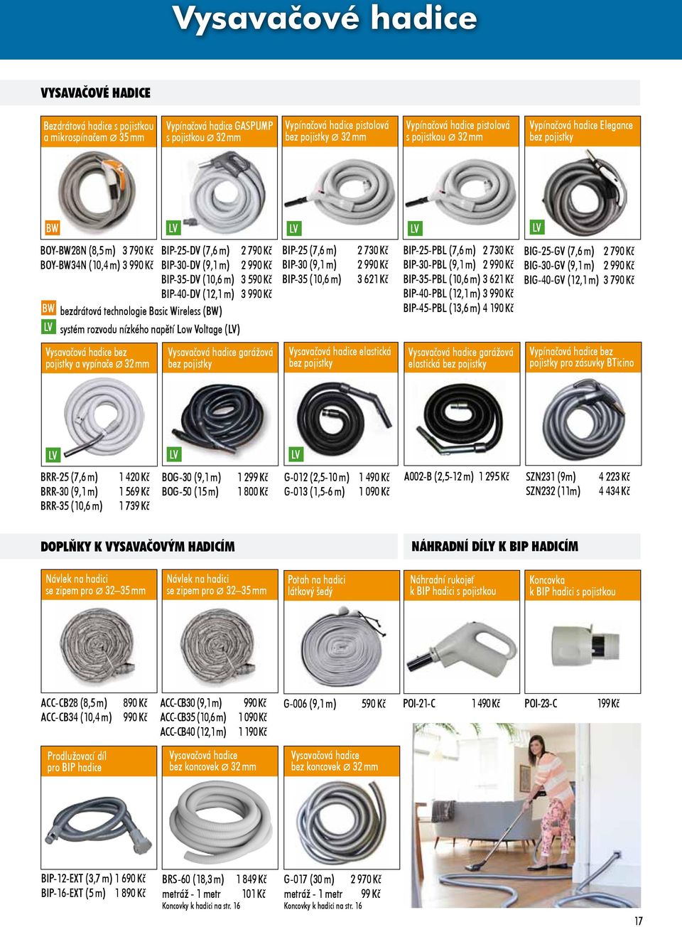 (10,6 m) 3 590 Kč BIP-40-DV (12,1 m) 3 990 Kč BW bezdrátová technologie Basic Wireless (BW) LV systém rozvodu nízkého napětí Low Voltage (LV) Vysavačová hadice bez pojistky a vypínače Ø 32 mm LV