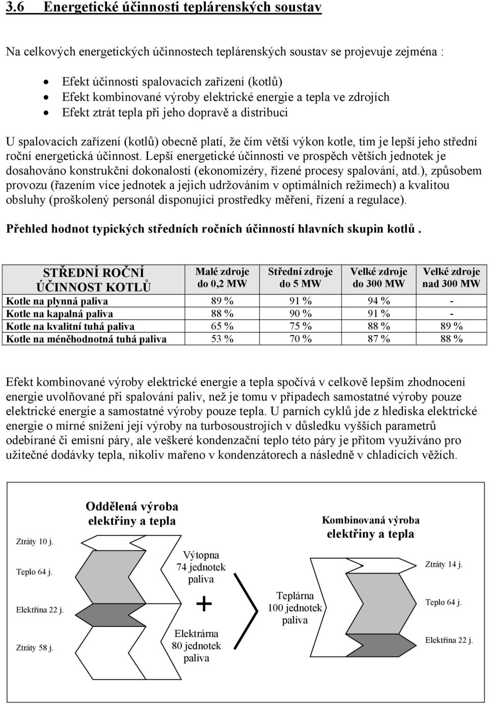 energetická účinnost. Lepší energetické účinnosti ve prospěch větších jednotek je dosahováno konstrukční dokonalostí (ekonomizéry, řízené procesy spalování, atd.