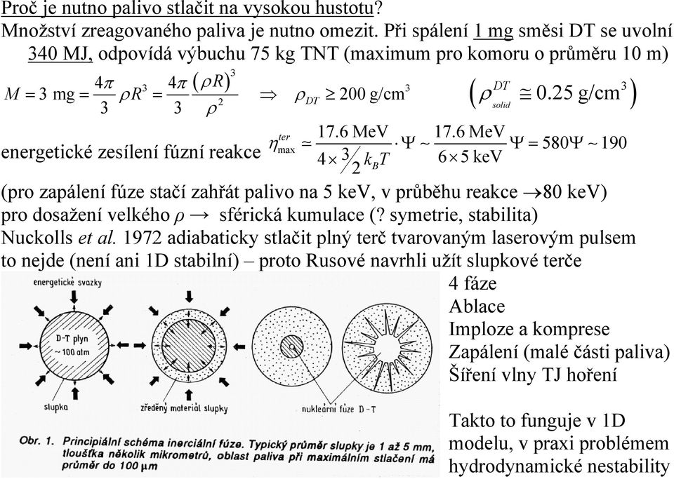 5 g/cm ) solid energetické zesílení fúzní reakce max ρ ter 17.6 MeV 17.