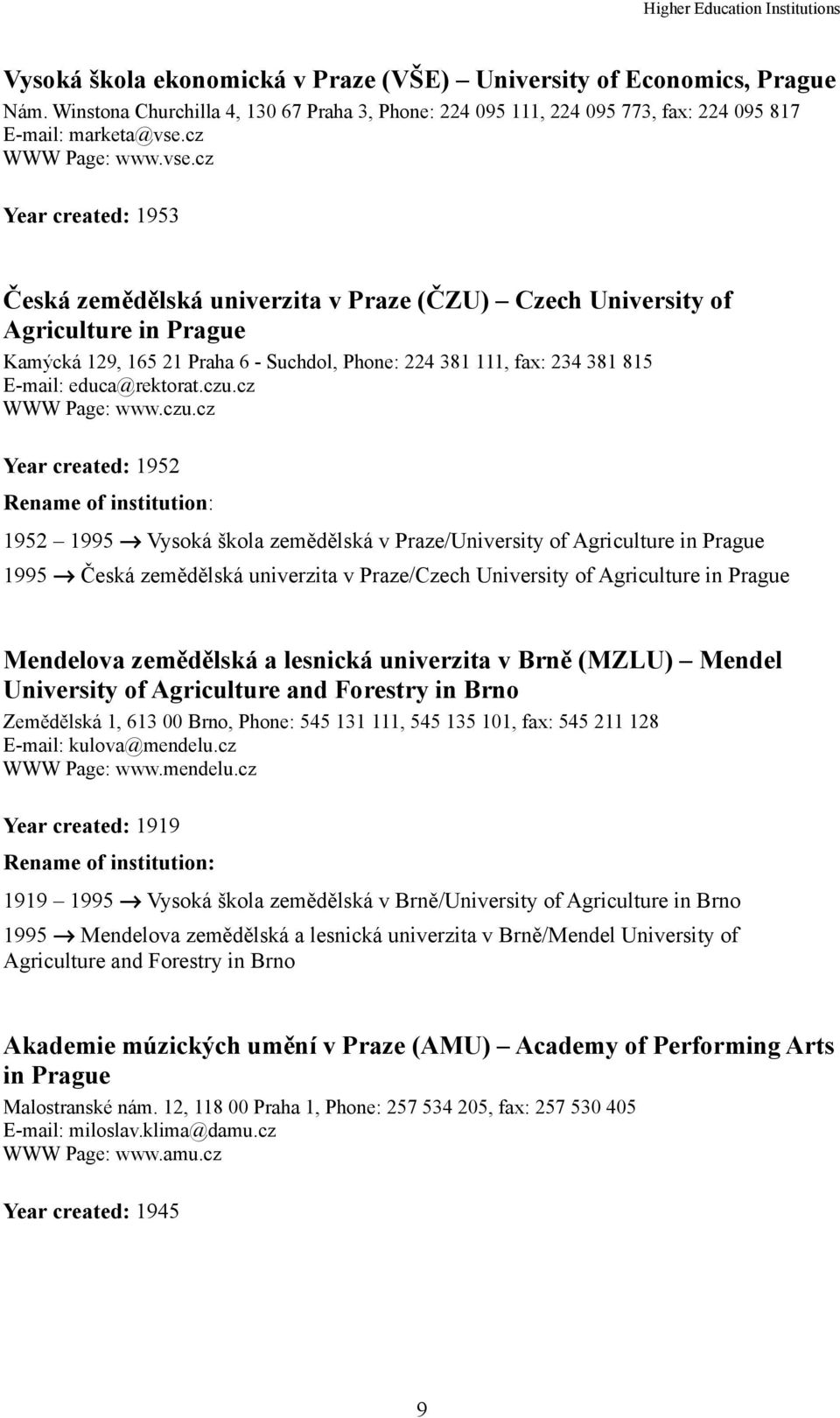 cz Year created: 1953 Česká zemědělská univerzita v Praze (ČZU) Czech University of Agriculture in Prague Kamýcká 129, 165 21 Praha 6 - Suchdol, Phone: 224 381 111, fax: 234 381 815 E-mail: