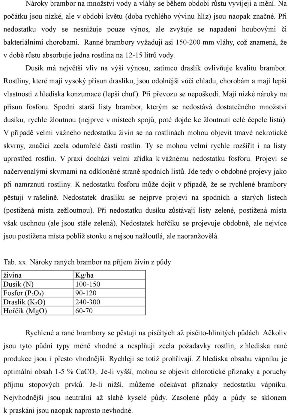 Ranné brambory vyžadují asi 150-200 mm vláhy, což znamená, že v době růstu absorbuje jedna rostlina na 12-15 litrů vody.