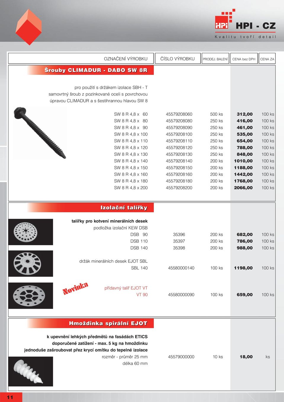 cz SW 8 R 4,8 x 60 45579208060 500 ks 312,00 100 ks SW 8 R 4,8 x 80 45579208080 250 ks 416,00 100 ks SW 8 R 4,8 x 90 45579208090 250 ks 461,00 100 ks SW 8 R 4,8 x 100 45579208100 250 ks 535,00 100 ks