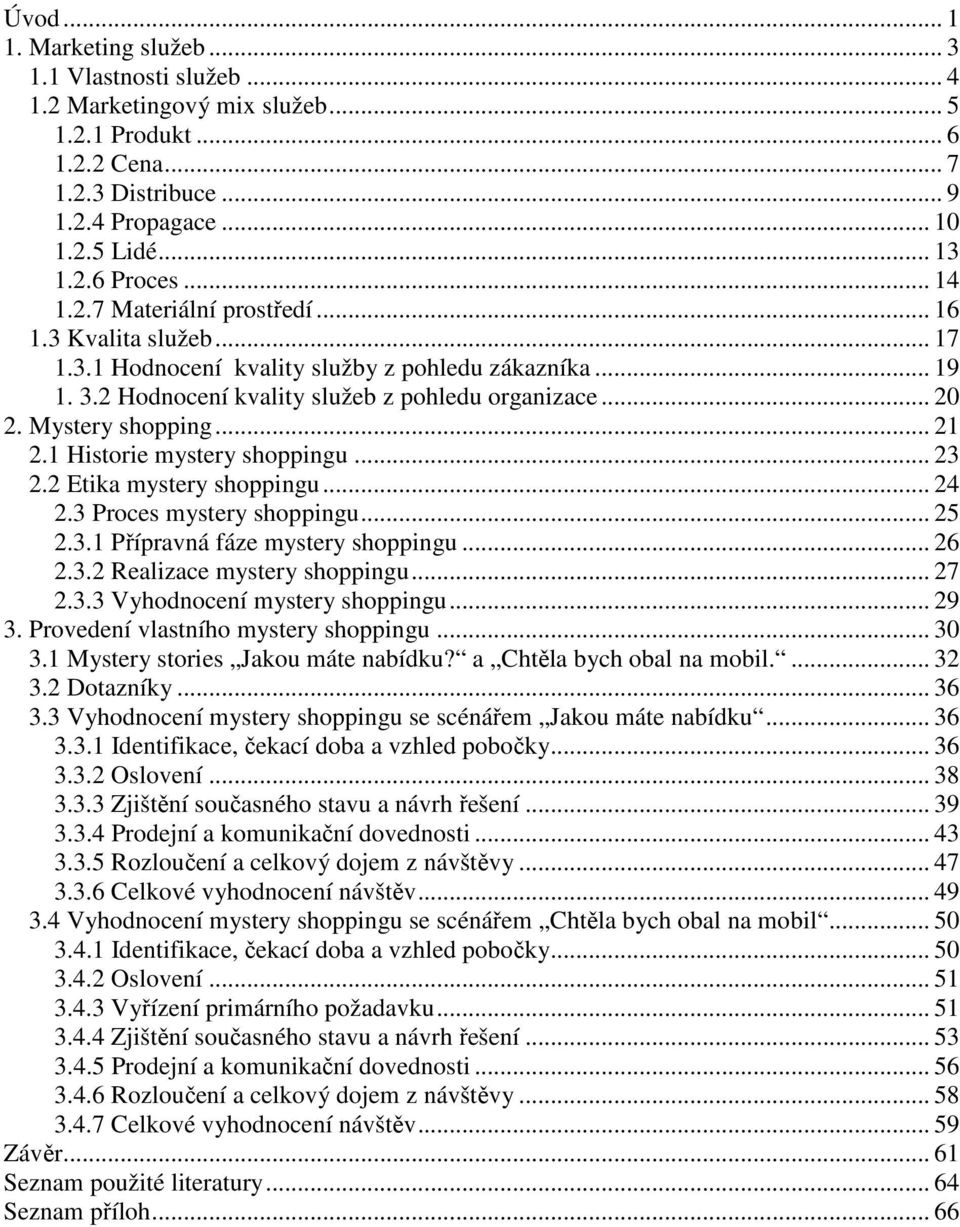 .. 21 2.1 Historie mystery shoppingu... 23 2.2 Etika mystery shoppingu... 24 2.3 Proces mystery shoppingu... 25 2.3.1 Přípravná fáze mystery shoppingu... 26 2.3.2 Realizace mystery shoppingu... 27 2.