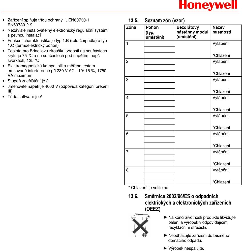 svorkách, 125 C Elektromagnetická kompatibilita měřena testem emitované interference při 230 V AC +10/-15 %, 1750 VA maximum Stupeň znečištění je 2 Jmenovité napětí je 4000 V (odpovídá kategorii