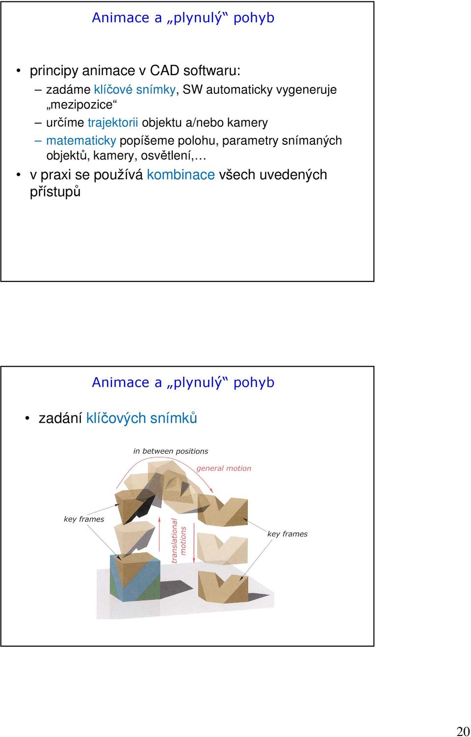 matematicky popíšeme polohu, parametry snímaných objektů, kamery, osvětlení, v praxi