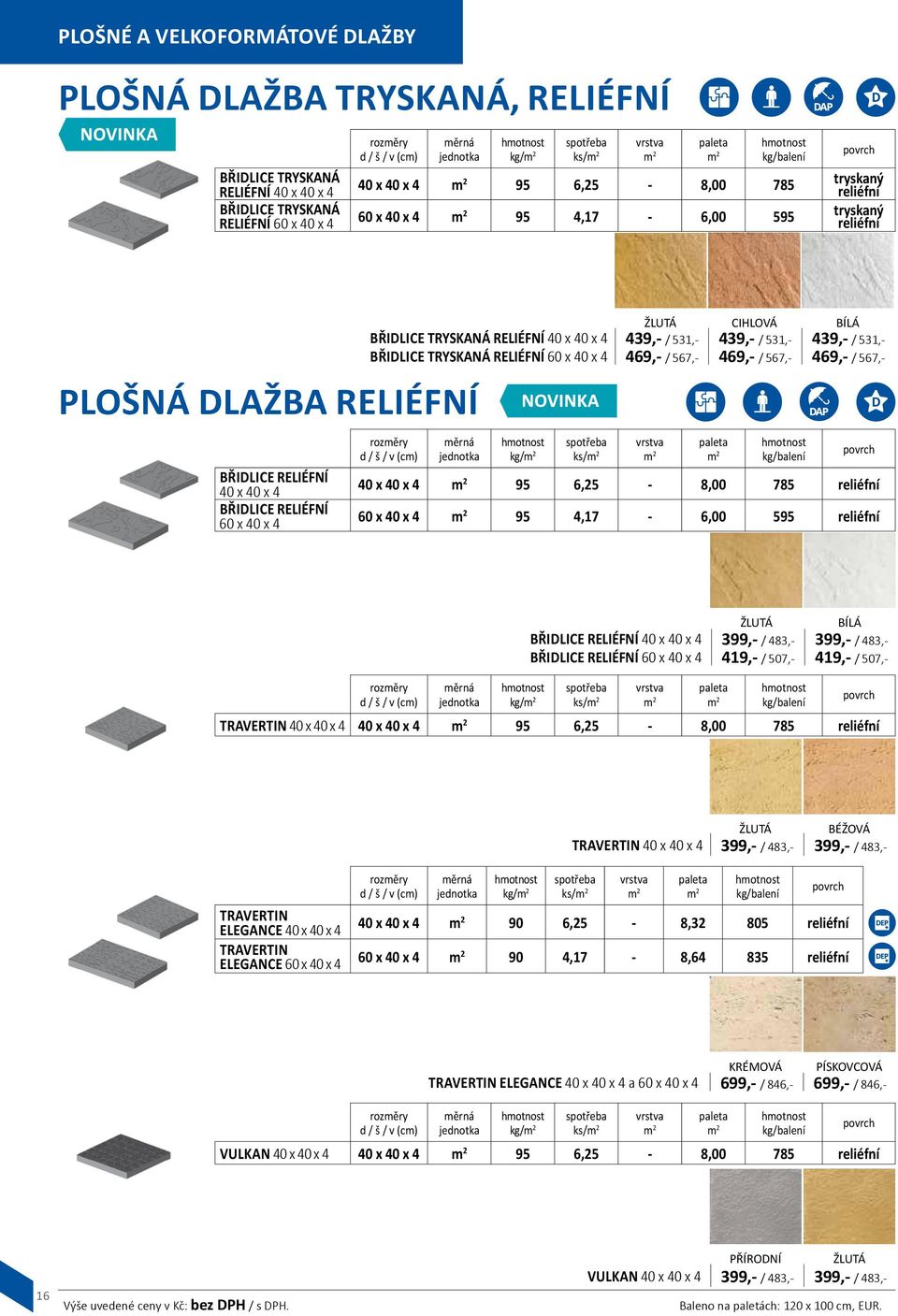 / 531,- BŘILICE TRYSKNÁ RELIÉFNÍ 60 x 40 x 4 469,- / 567,- 469,- / 567,- 469,- / 567,- kg/ / 40 x 40 x 4 95 6,25-8,00 785 reliéfní 60 x 40 x 4 95 4,17-6,00 595 reliéfní kg/ ŽLUTÁ BÍLÁ BŘILICE