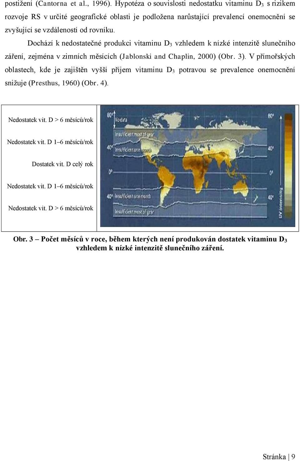 Dochází k nedostatečné produkci vitaminu D 3 vzhledem k nízké intenzitě slunečního záření, zejména v zimních měsících (Jablonski and Chaplin, 2000) (Obr. 3).