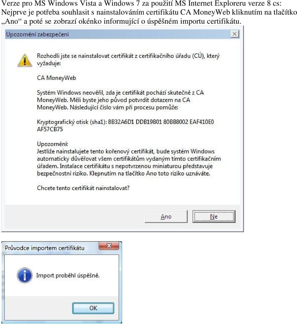 nainstalováním certifikátu CA MoneyWeb kliknutím na tlačítko