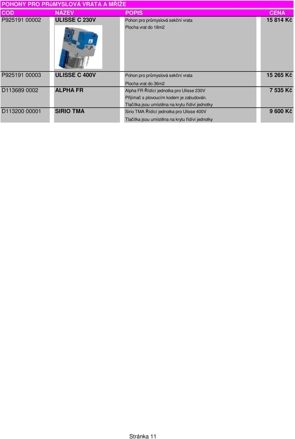 Řídící jednotka pro Ulisse 230V 7 535 Kč Přijímač s plovoucím kodem je zabudován.