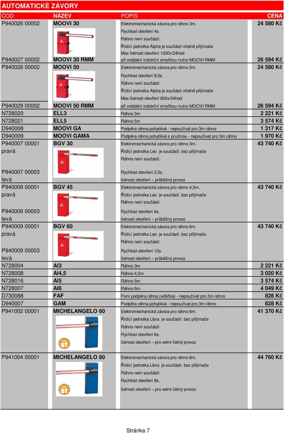 Elektromechanická závora pro ráhno 5m. 24 580 Kč Rychlost otevření 8,5s.