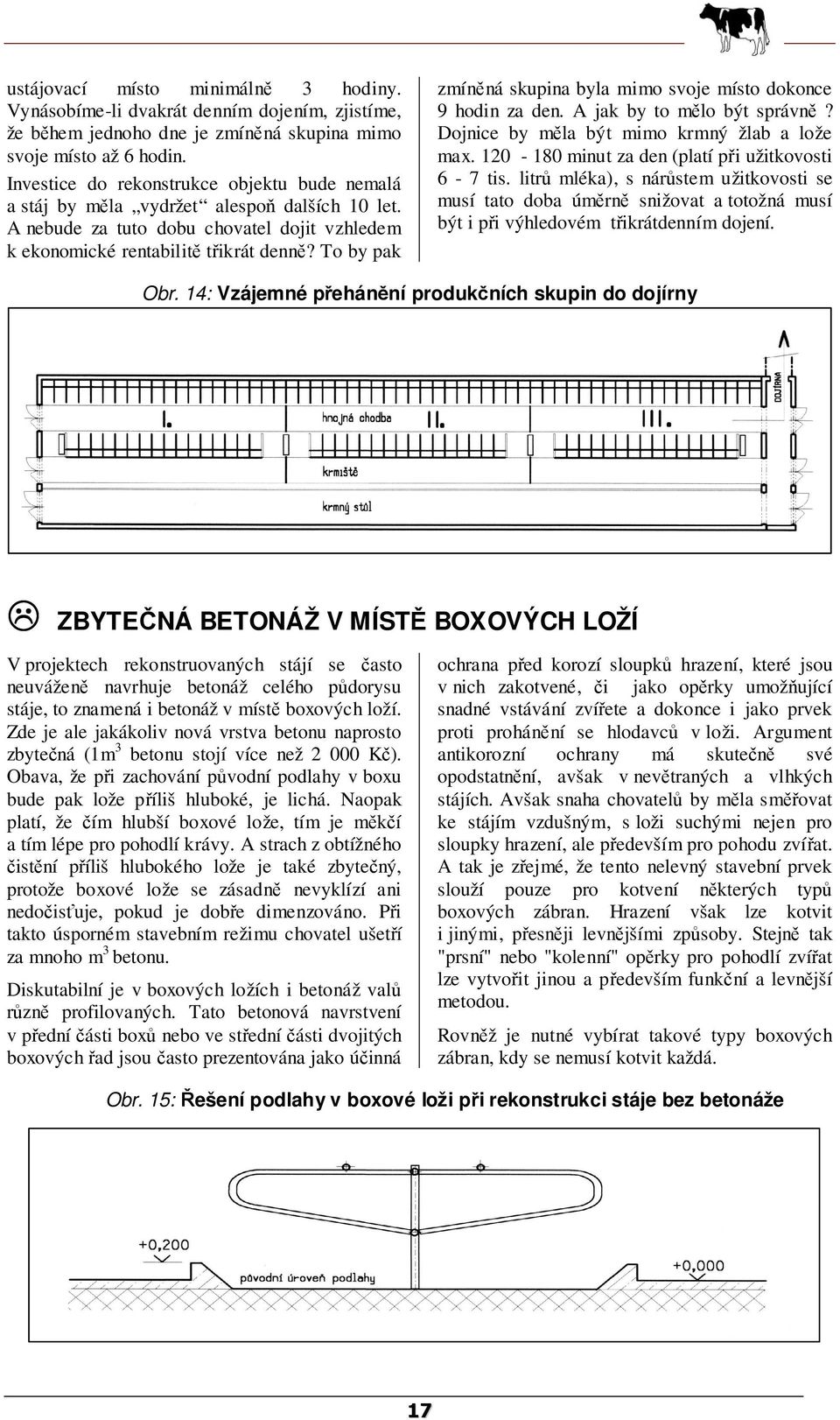 To by pak zmíněná skupina byla mimo svoje místo dokonce 9 hodin za den. A jak by to mělo být správně? Dojnice by měla být mimo krmný žlab a lože max.