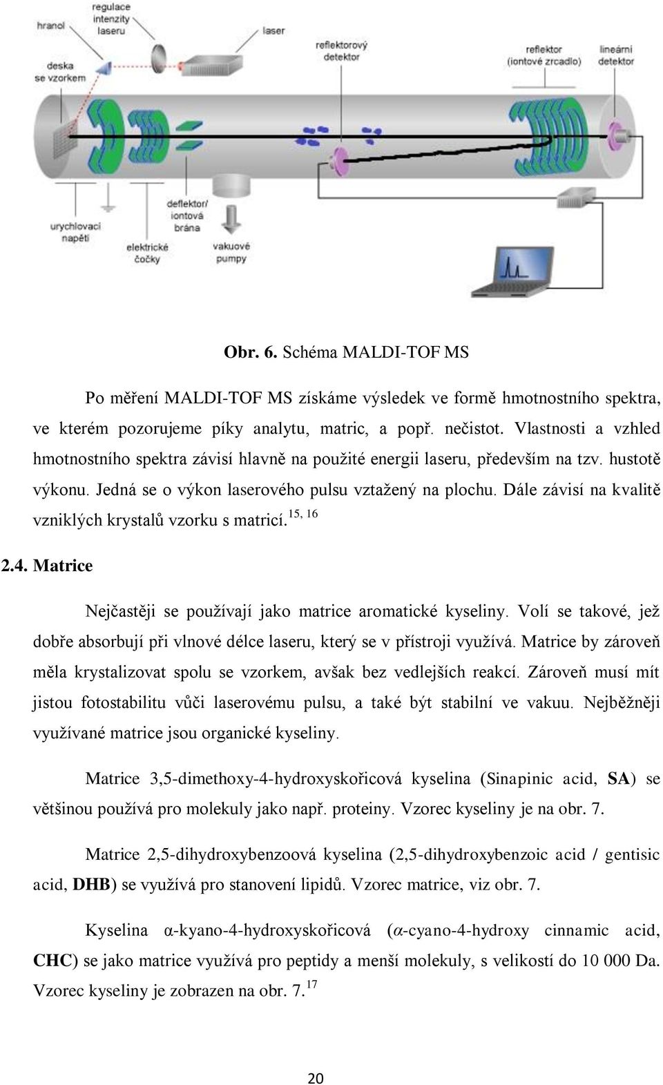 Dále závisí na kvalitě 15, 16 vzniklých krystalů vzorku s matricí. 2.4. Matrice Nejčastěji se používají jako matrice aromatické kyseliny.