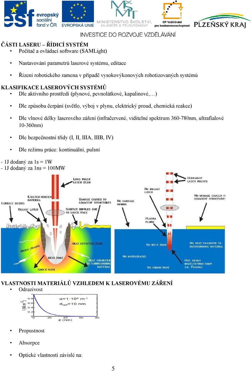 chemická reakce) Dle vlnové délky laserového záření (infračervené, viditelné spektrum 360-780nm, ultrafialové 10-360nm) Dle bezpečnostní třídy (I, II, IIIA, IIIB, IV) Dle režimu