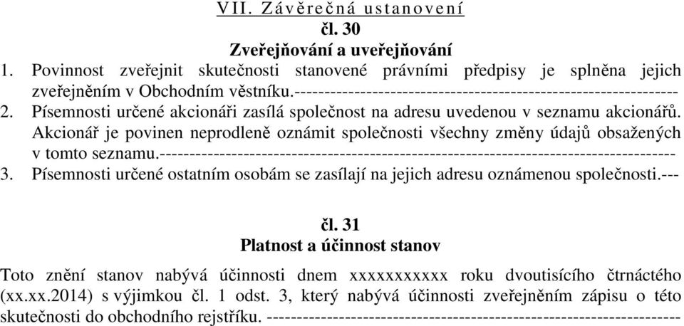 Akcionář je povinen neprodleně oznámit společnosti všechny změny údajů obsažených v tomto seznamu.-------------------------------------------------------------------------------------- 3.