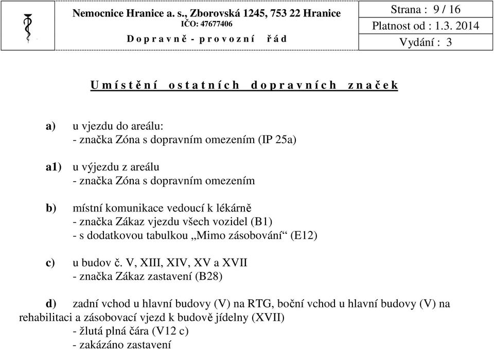 s dodatkovou tabulkou Mimo zásobování (E12) c) u budov č.