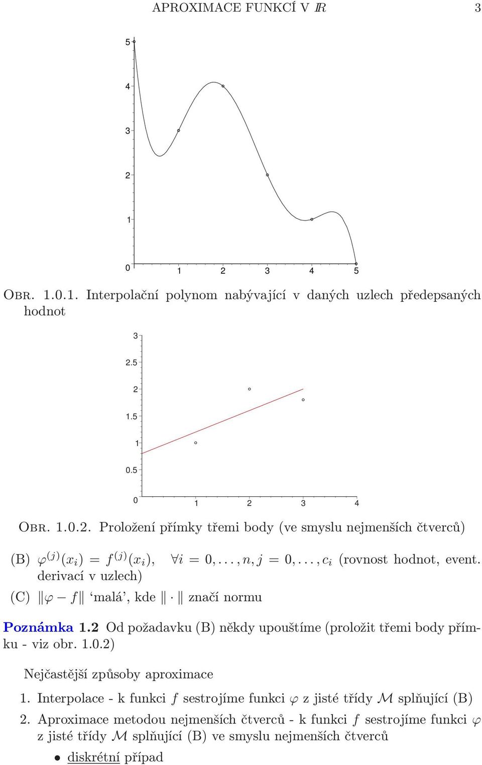 (rovnosthodnot,event Poznámka 12 Od požadavku(b) někdy upouštíme(proložit třemi body přímku-vizobr102) Nejčastější způsoby aproximace 1 Interpolace-kfunkci