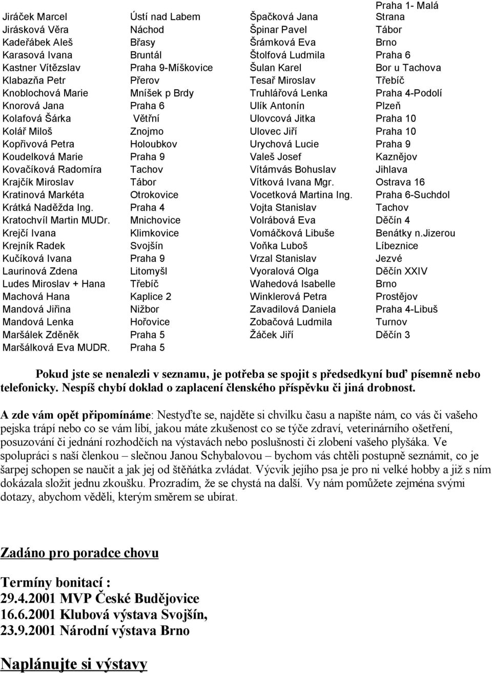 Kolafová árka V t ní Ulovcová Jitka Praha 10 Kolá Milo Znojmo Ulovec Ji í Praha 10 Kop ivová Petra Holoubkov Urychová Lucie Praha 9 Koudelková Marie Praha 9 Vale Josef Kazn jov Kova íková Radomíra