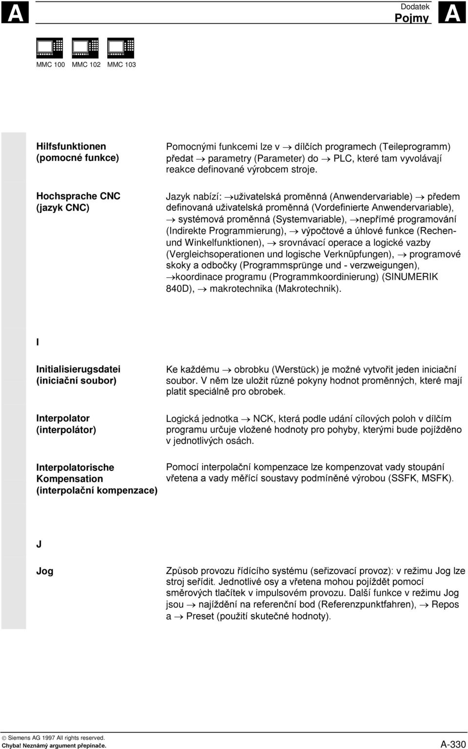 %, &/%0 und Winkelfunktionen), srovnávací operace a logické vazby (Vergleichsoperationen und logische Verknüpfungen), programové ) *) & Z 0 #F'< koordinace programu (Programmkoordinierung) (SINUMERIK