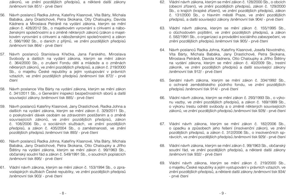 428/2012 Sb., o majetkovém vyrovnání s církvemi a náboženskými společnostmi a o změně některých zákonů (zákon o majetkovém vyrovnání s církvemi a náboženskými společnostmi) a zákon č. 586/1992 Sb.