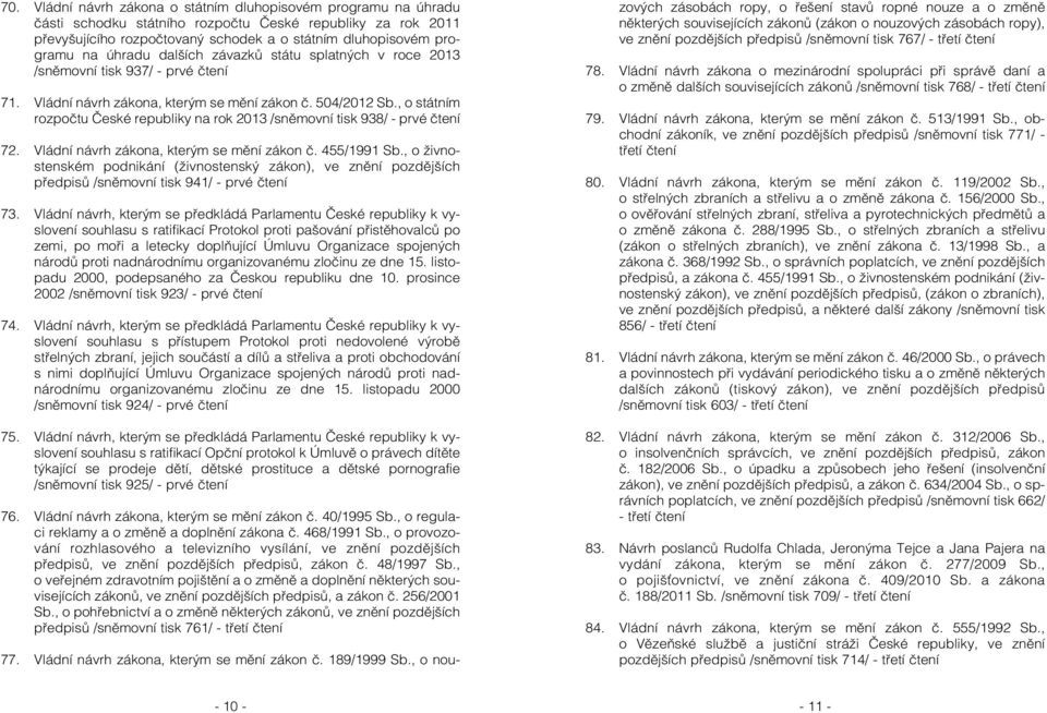 , o státním rozpočtu České republiky na rok 2013 /sněmovní tisk 938/ - prvé čtení 72. Vládní návrh zákona, kterým se mění zákon č. 455/1991 Sb.