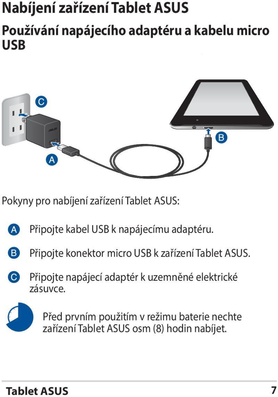 Připojte konektor micro USB k zařízení Tablet ASUS.