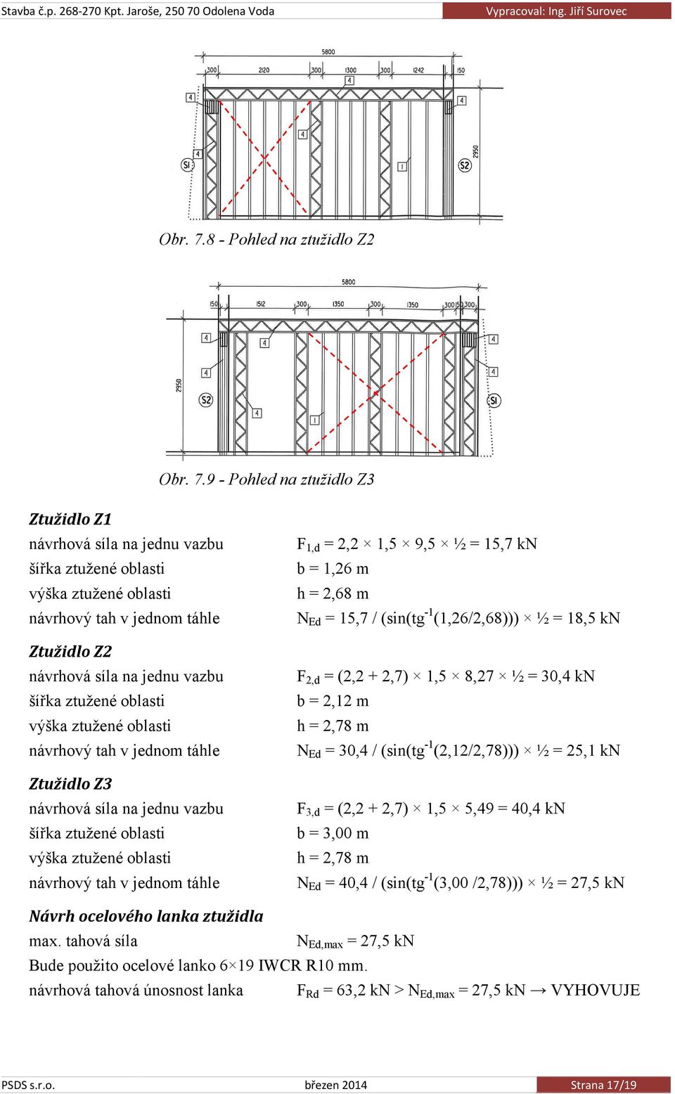 vazbu šířka ztužené oblasti výška ztužené oblasti návrhový tah v jednom táhle Ztužidlo Z3 návrhová síla na jednu vazbu šířka ztužené oblasti výška ztužené oblasti návrhový tah v jednom táhle F 1,d =