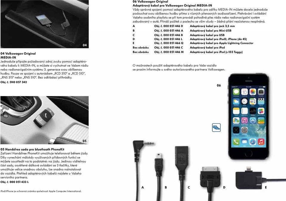 5N0 057 342 04 06 Volkswagen Original Adaptérový kabel pro Volkswagen Original MEDIA-IN Vždy správné spojení: pomocí adaptérového kabelu pro zdířku MEDIA-IN můžete docela jednoduše poslouchat svou