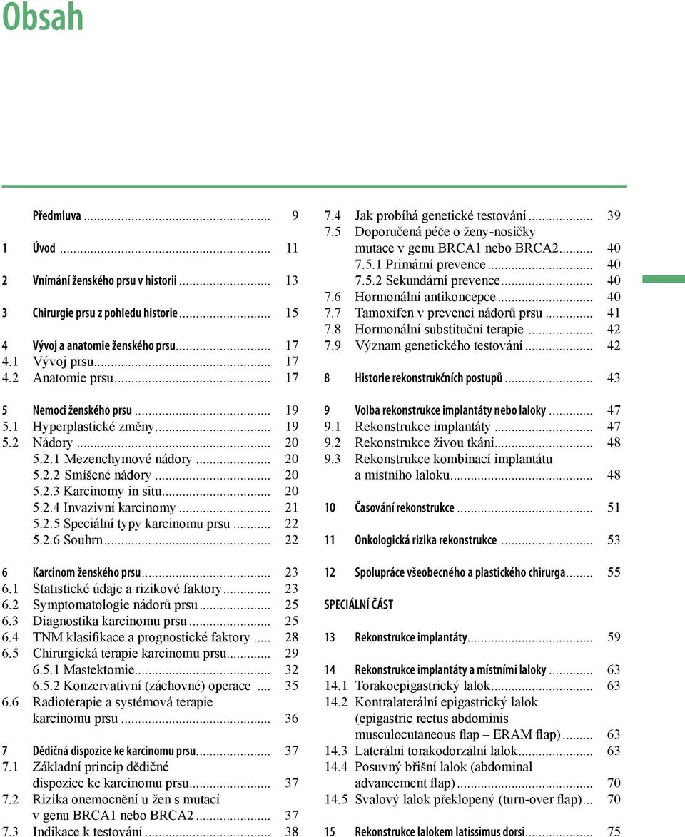 .. 21 5.2.5 Speciální typy karcinomu prsu... 22 5.2.6 Souhrn... 22 6 Karcinom ženského prsu... 23 6.1 Statistické údaje a rizikové faktory... 23 6.2 Symptomatologie nádorů prsu... 25 6.